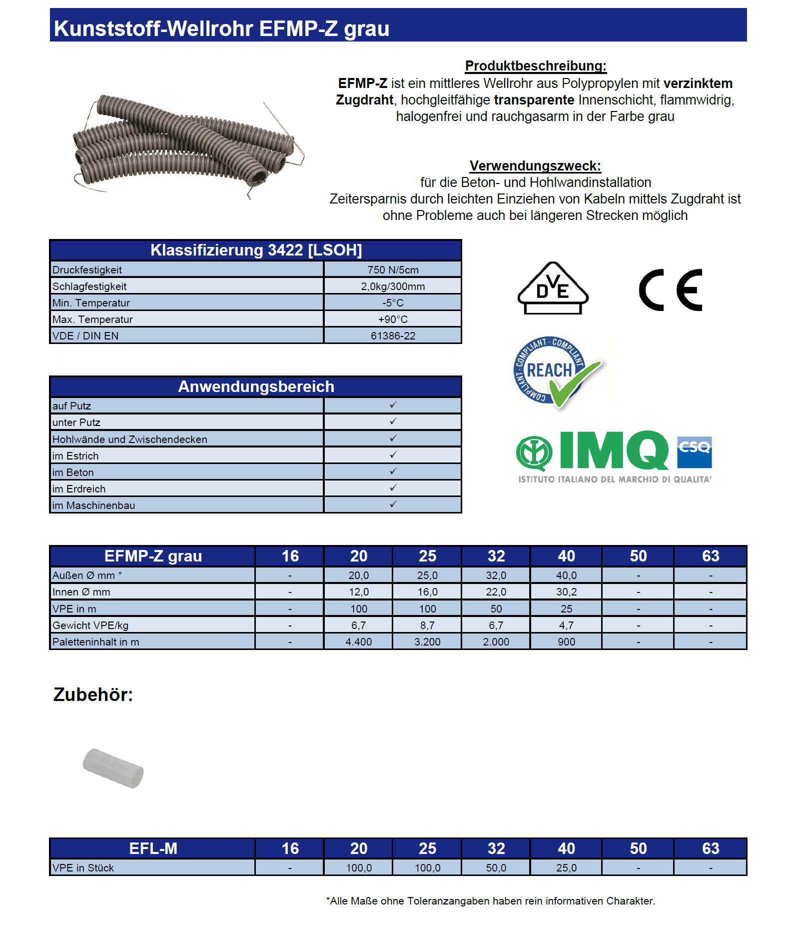 Datenblatt Kunststoff-Wellrohr EFMP-Z grau