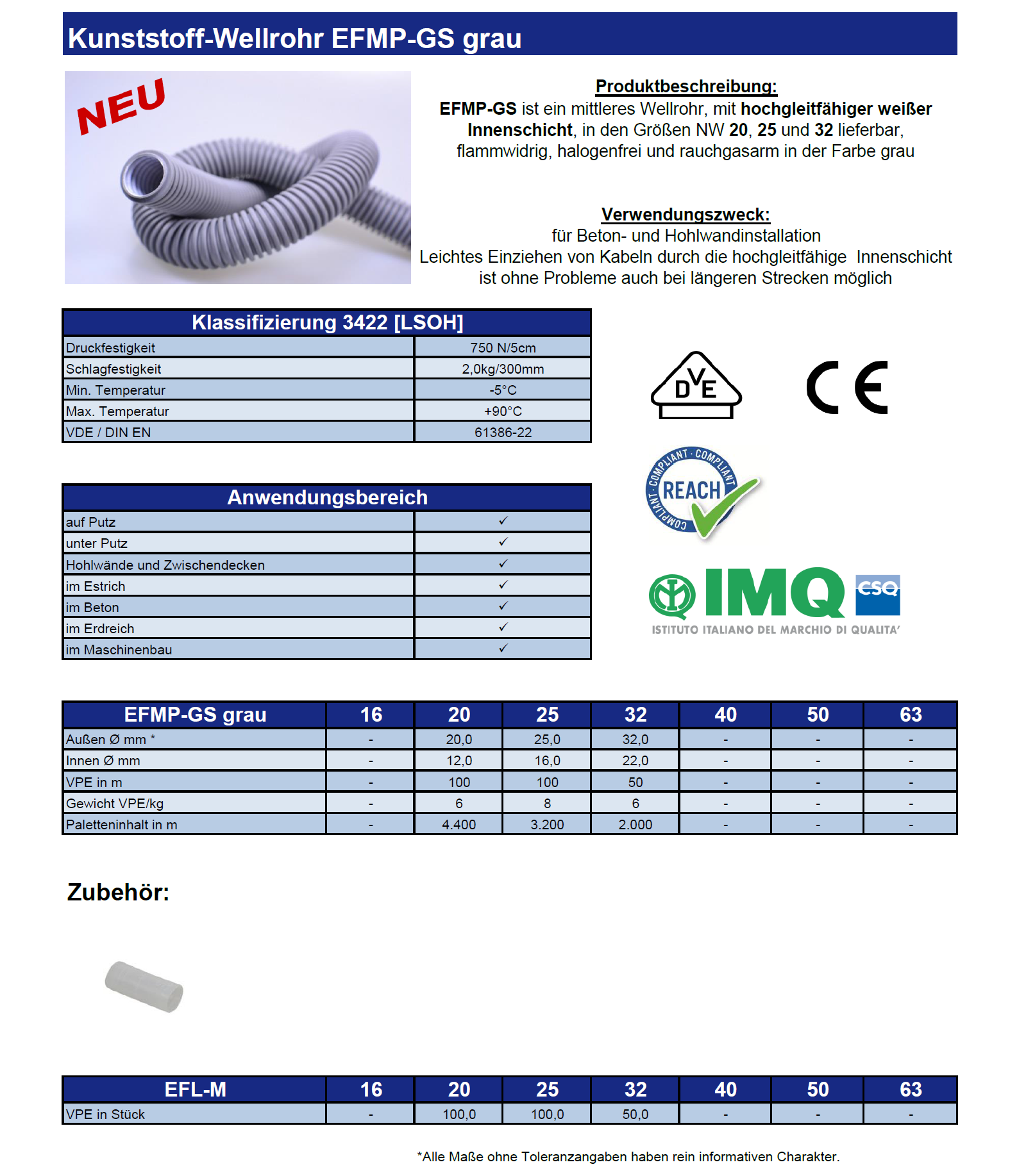 Datenblatt Kunststoff-Wellrohr EFMP-GS grau