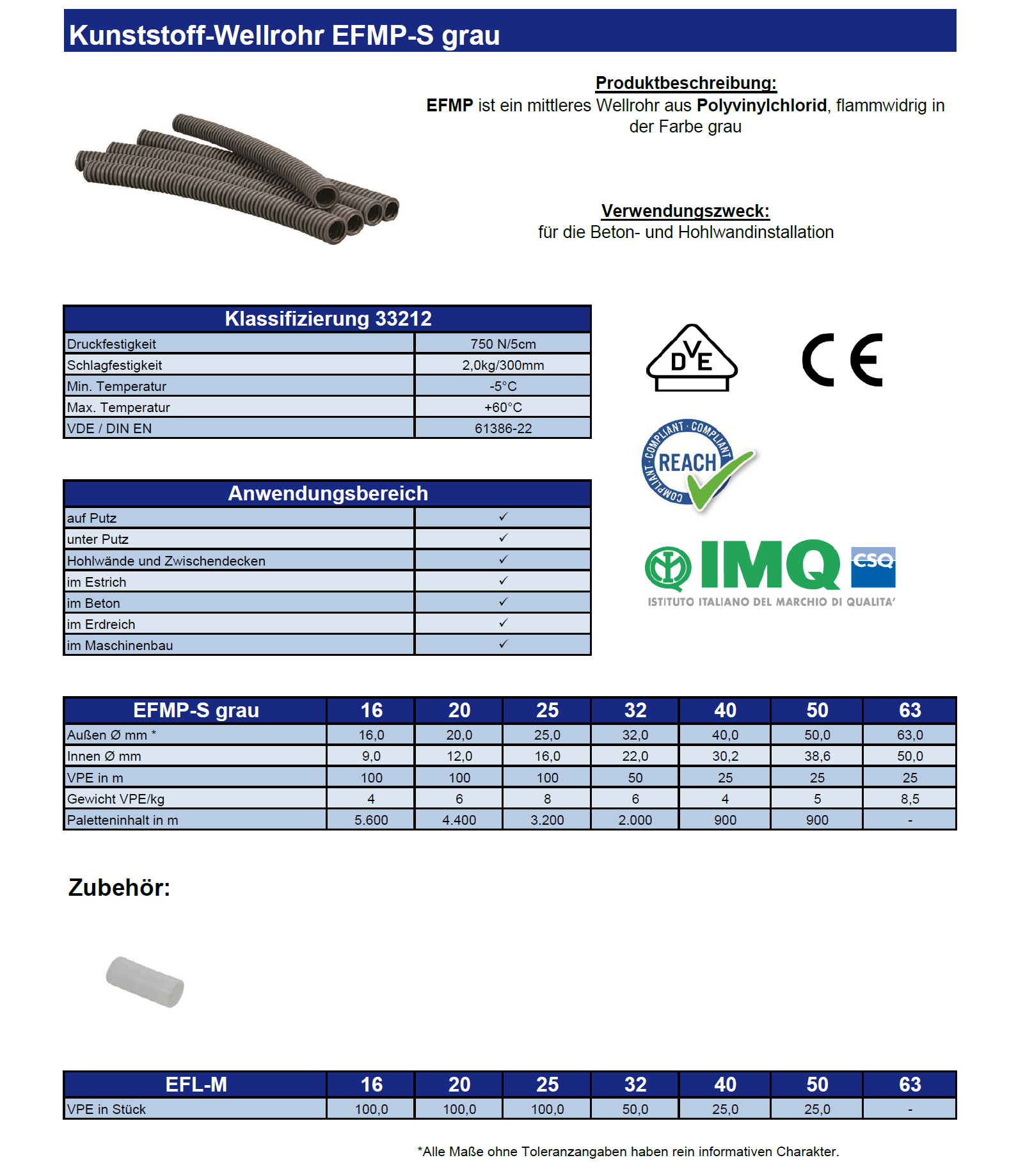 Datenblatt Kunststoff-Wellrohr EFMP-S grau