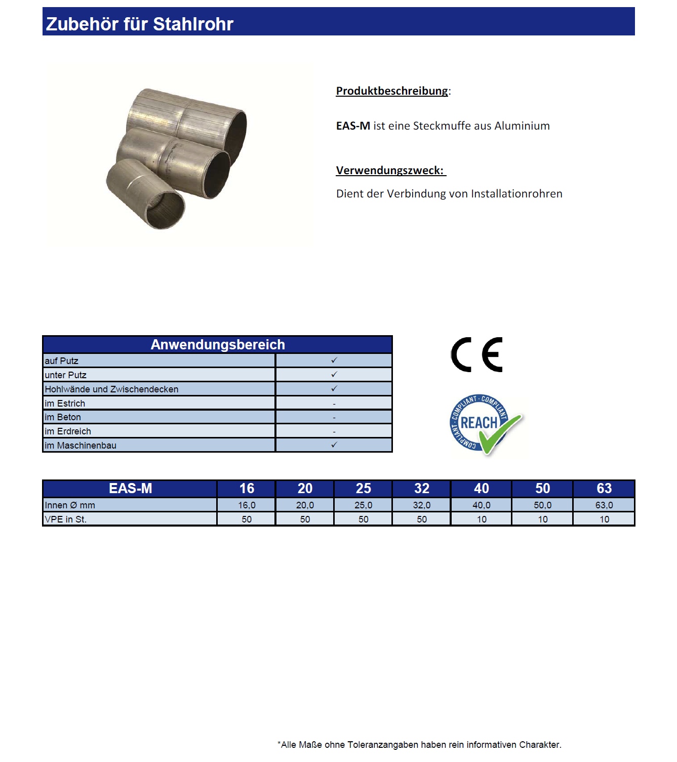 Datenblatt Zubehör für Stahlrohr EAS-M