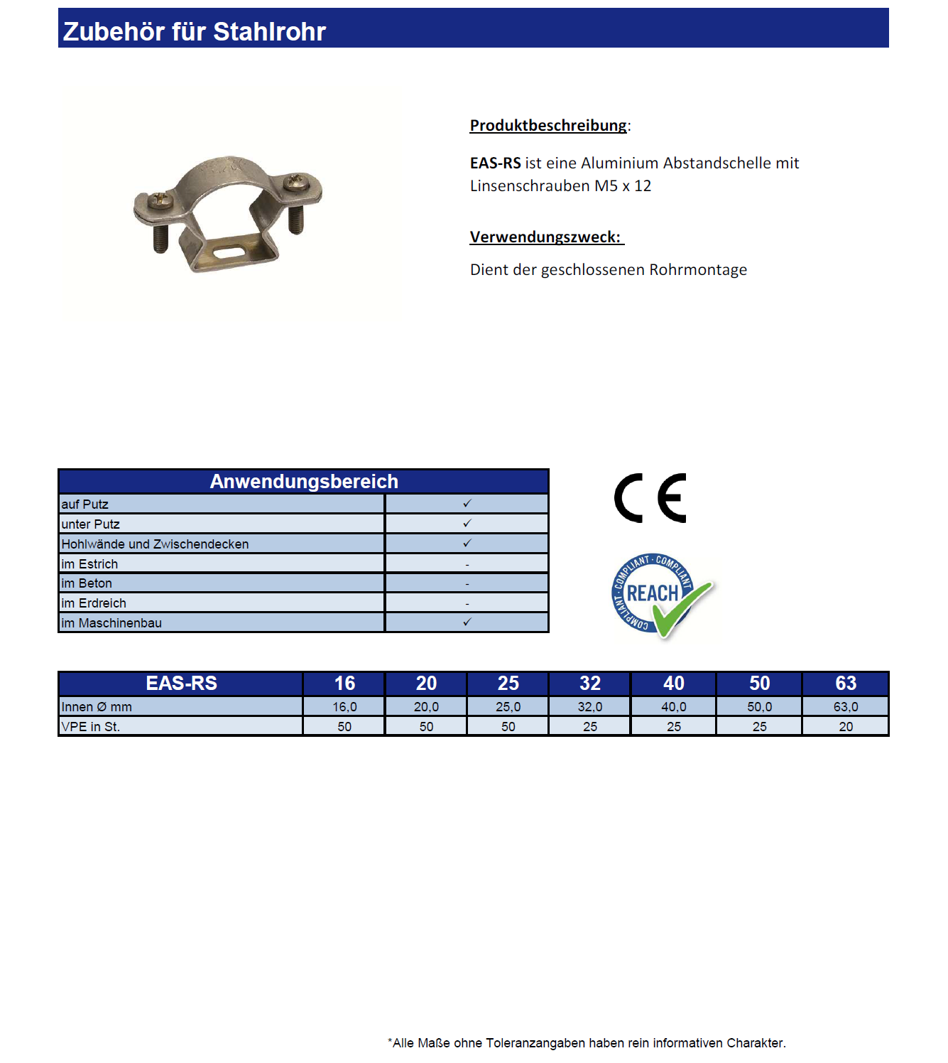 Datenblatt Zubehör für Stahlrohr EAS-RS
